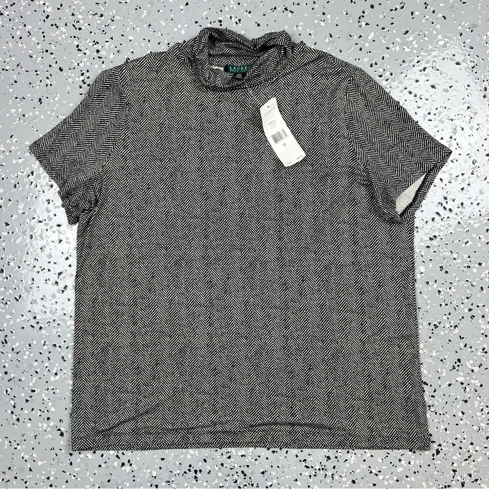Lauren Ralph Lauren Black and White Chevron Faux Turtle Neck  Tee